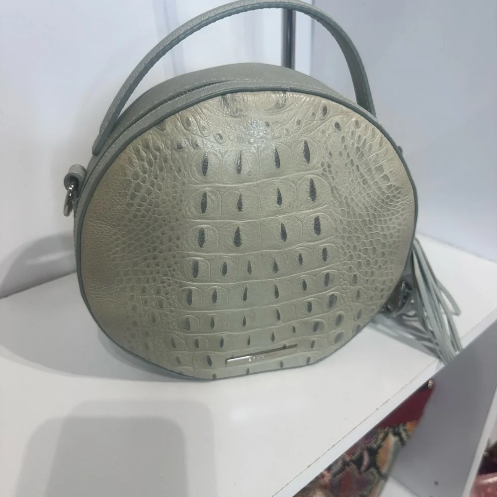 Brahmin Round Croc-Embossed Crossbody in Sage Green